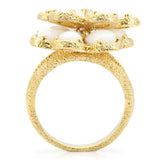 Gold Brass Ring with Synthetic Synthetic Glass in White