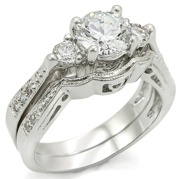 Rhodium Brass Ring with AAA Grade CZ  in Clear