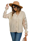 Eyelet Button Up Lantern Sleeve Cardigan