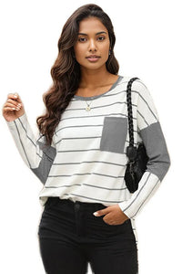 Pocketed Striped Round Neck T-Shirt