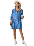 Button Up Flounce Sleeve Mini Denim Dress