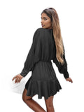 Surplice Ruffle Hem Lantern Sleeve Mini Dress