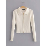 Double-headed zipper short knit sweater Slim short lapel thin coat