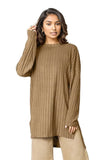 Basic Bae Full Size Ribbed Round Neck Long Sleeve Slit Top