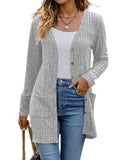 Ribbed Button Up Long Sleeve Cardigan