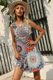 Printed Round Neck Sleeveless Dress with Pockets