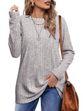 Ribbed Round Neck Long Sleeve Blouse