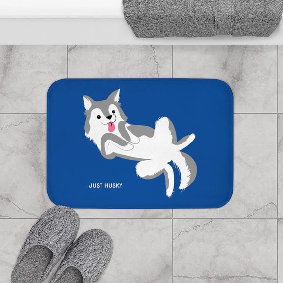 Cute Husky Blue Bath Mat