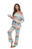 Striped Round Neck Long Sleeve Top and Drawstring Pants Lounge Set