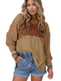 Round Neck Striped Long Sleeve Slit T-Shirt