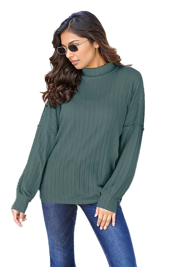 Basic Bae Full Size Ribbed Exposed Seam Mock Neck Knit Top