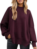 Round Neck Drop Shoulder Slit Sweater