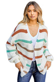 Striped Open Front Dropped Shoulder Cardigan