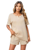 Notched Short Sleeve and Shorts Lounge Set