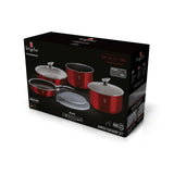 9-Pieces Cookware Set w/ Detached Ergonomic Handle Burgundy Collection