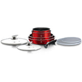 9-Pieces Cookware Set w/ Detached Ergonomic Handle Burgundy Collection