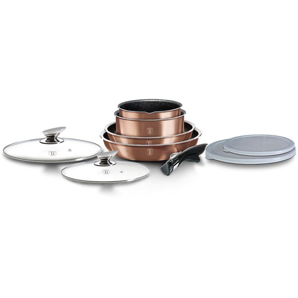 9-Pieces Cookware Set with Detached Ergonomic Handle