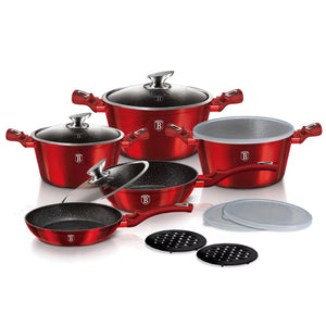 13-Piece Kitchen Cookware Set Burgundy Collection