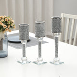 Ambrose 3 Candles Holder Set, Silver Crushed Diamonds Glass