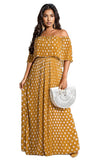 Off Shoulder Polka Dot Printed Maxi Dress