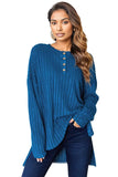 Basic Bae Full Size Ribbed Half Button Long Sleeve High-Low T-Shirt