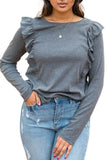 Ruffled Round Neck Long Sleeve T-Shirt