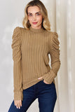 Basic Bae Full Size Ribbed Mock Neck Puff Sleeve T-Shirt