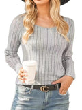 Ribbed Round Neck Long Sleeve Knit Top