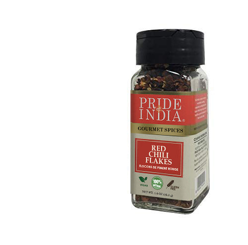 Pride of India – Red Chili Flakes – Gourmet Spice/ Culinary Must Have – Pleasant Heat/ Distinct Flavor & Aroma – Sprinkle onto Pizza/Pasta/Flatbread – Easy to Use – 1.6 oz. Small Dual Sifter Jar