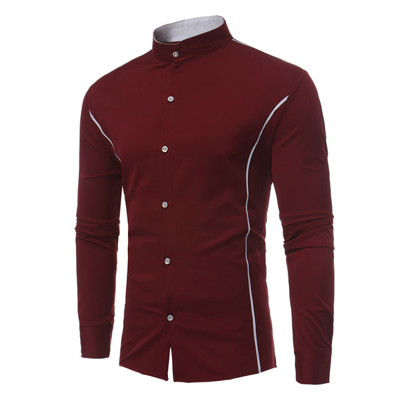 Mens Mandarin Collar Slim Fit Long Sleeve Casual Button Down Dress Shirt