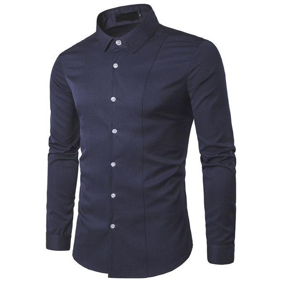 Mens Casual Shirts Long Sleeves Slim Fit Business Casual Cotton Solid Button Down Shirts