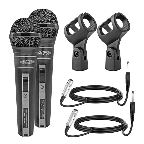 5 CORE Karaoke Microphone Dynamic Vocal Handheld Mic Pair Cardioid Unidirectional Microfono w On and Off Switch Includes XLR Audio Cable Mic Holder PM 757 2 PCS