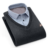 Aoliwen MenWinter Warm Shirt Sweater Cardigan Shirt collar cardigan combination Cashmere Flannel Men home service dress shirt