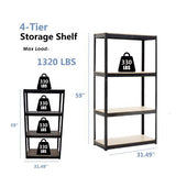 Storage Rack Shelving Unit Storage Shelf Steel Garage Utility Rack 4-Shelf Adjustable Shelves Heavy Duty Display Stand for Books; Kitchenware; Tools Bolt-Free Assembly 31.49"x 14.47"x 59' (Black)