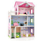 Wooden Dollhouse with Working Elevator and Rotatable Staircase