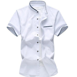 Mens Stand Collar Short Sleeve Summer Shirt