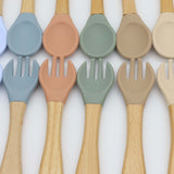 Baby Food Grade Wooden Handles Silicone Spoon Fork Cutlery