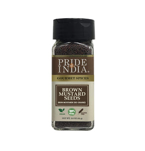 Pride of India – Brown Mustard Seed Whole – Gourmet Indian Spice – Hot & Spicy Flavor – Ideal seasoning for sauces/dips/spice blends – Easy to Use – 3 oz. Small Dual Sifter Bottle