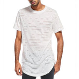 Mens Hipster Hip Hop Long Drop Tail T Shirts Hemline Hole Crewneck Tees