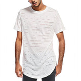 Mens Hipster Hip Hop Long Drop Tail T Shirts Hemline Hole Crewneck Tees