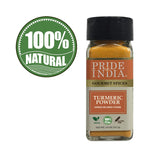 Pride of India – Natural Turmeric Ground – Traditional Indian Spice – Pantry Essential – Curcumin Rich and Gourmet – Ideal for Curries/Lentil/Meat/Pilaf – Easy to Use – 2.6 oz. Small Dual Sifter Jar