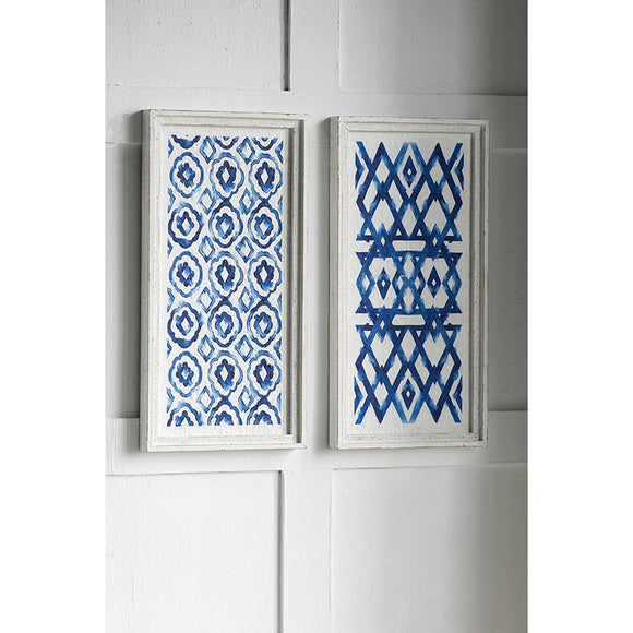 Set of 2 Blue and White Hanging Sculptures, Modern Wall Art Decor, 12.5