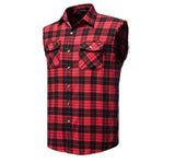 Mens Sleeveless Plaid Shirt Flannel Button Down Shirts