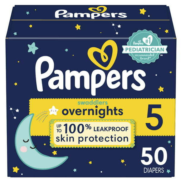 Pampers Swaddlers Overnights Diapers Size 5, 50 Count