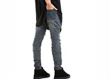 Mens Jeans Distressed Ripped Biker Slim Fit Jeans Moto Retro Denim Pants