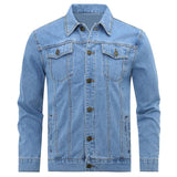 Mens Lapel Classic Denim Jacket Button Down Solid Outwear