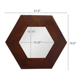 18.5" x 18.5" Hexagon Mirror with Solid Wood Frame, Wall Decor for Living Room Bathroom Hallway, Dark Brown