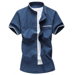 Mens Stand Collar Short Sleeve Summer Shirt