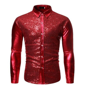 Mens Hipster Shirts Metallic Nightclub Gold Shirts