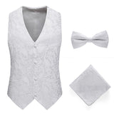 Mens Formal Wedding Paisley Waistcoat Bow Tie Set Jacquard Woven Suit Vest